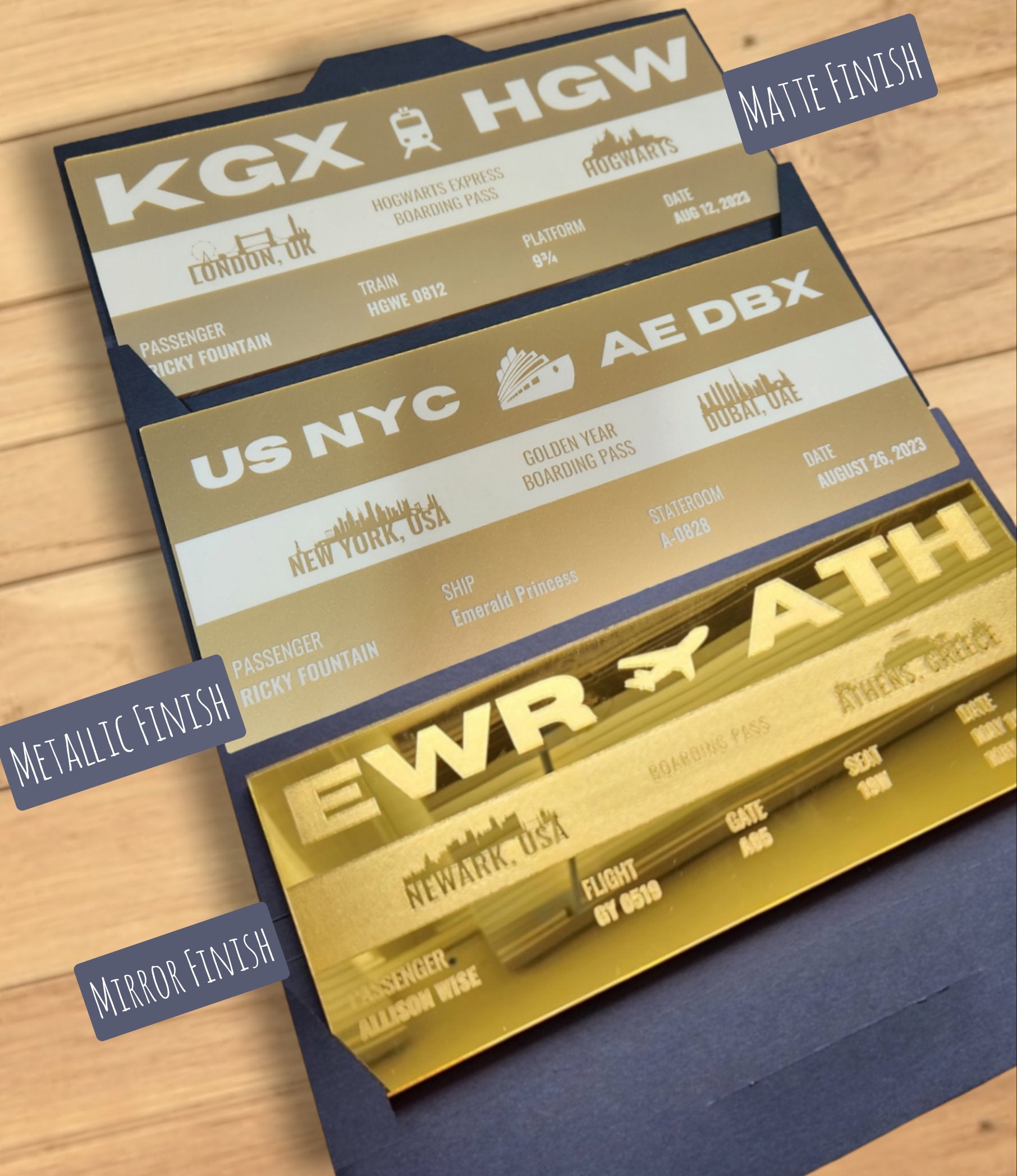 Luxury Golden Plane Ticket - FountainDesignStudio